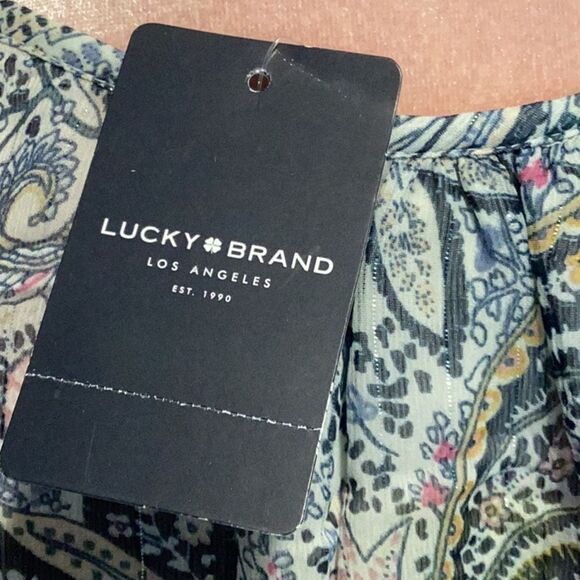 LUCKY BRAND NWT  EMILIA WOMENS TOP BLOUSE SMALL BLUE PAISLEY FLORAL PRINT - Picture 5 of 9